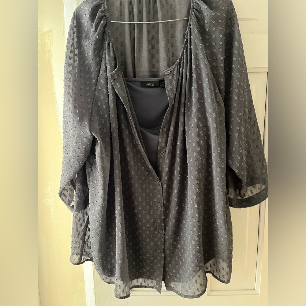 Apt. 9 Gray Sheer Blouse